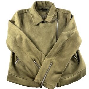 Apperloth A Moto Jacket Womens Green Faux Suede Long Sleeve Asymmetrical Zip XL